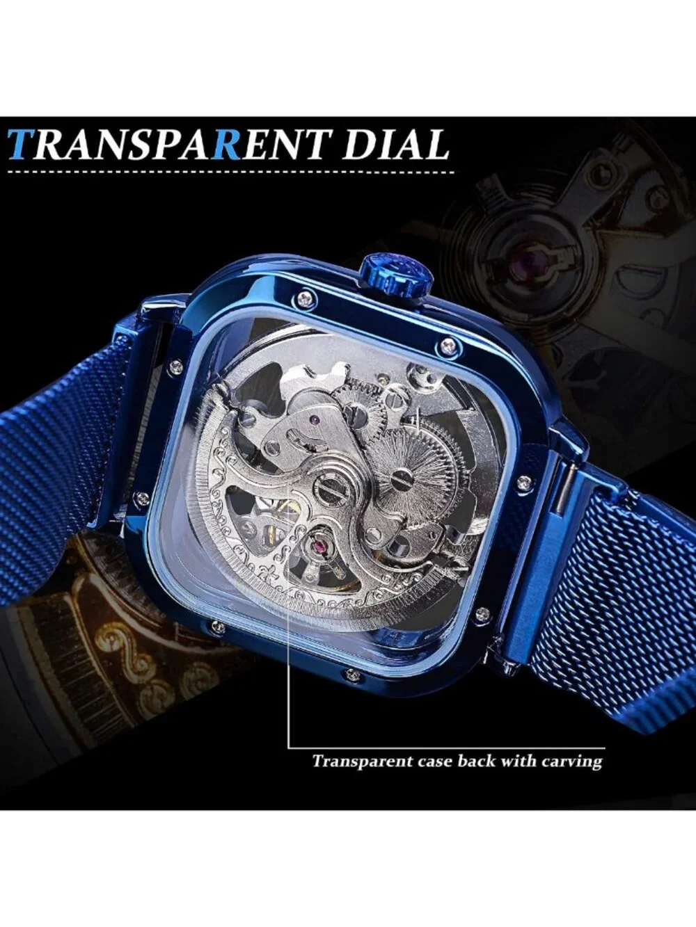 Stylish Men's Automatic Skeleton Watch with Transparent Dial & Stainless Steel